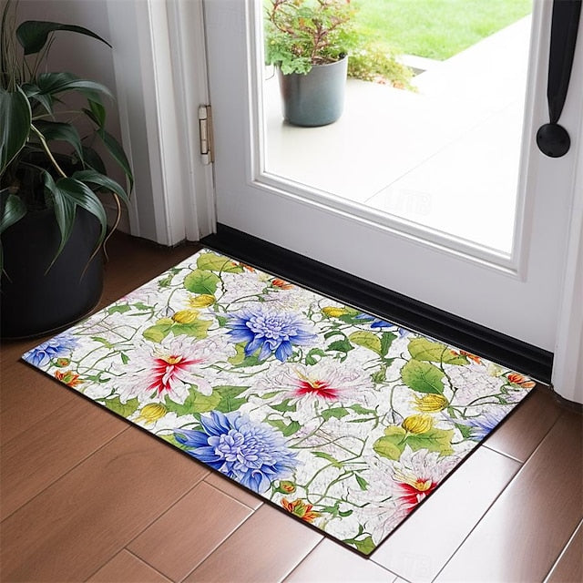 Green Yellow Floral Doormat Floor Mats Washable Rugs Kitchen Mat Non-Slip Oil Proof Rug Indoor Outdoor Mat Bedroom Decor Bathroom Mat Entrance Rug