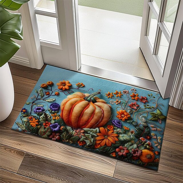 Autumn Quilt Pumpkin Doormat Kitchen Mat Floor Mat Non-Slip Area Rug Oil Proof Rug Indoor Outdoor Mat Bedroom Decor Bathroom Mat Entrance Rug