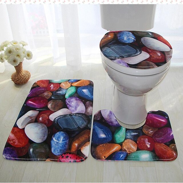 3Pcs/Set Bathroom Non-Slip Pedestal Rug + Lid Toilet Cover + Bath Mat Washable