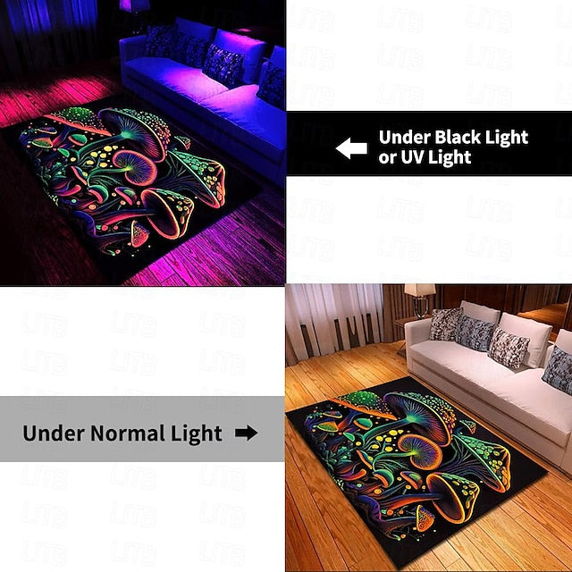 Blacklight Printed Carpet UV Reactive Glow in the Dark Rug Large Non-Slip Rug Mat for Room Decor