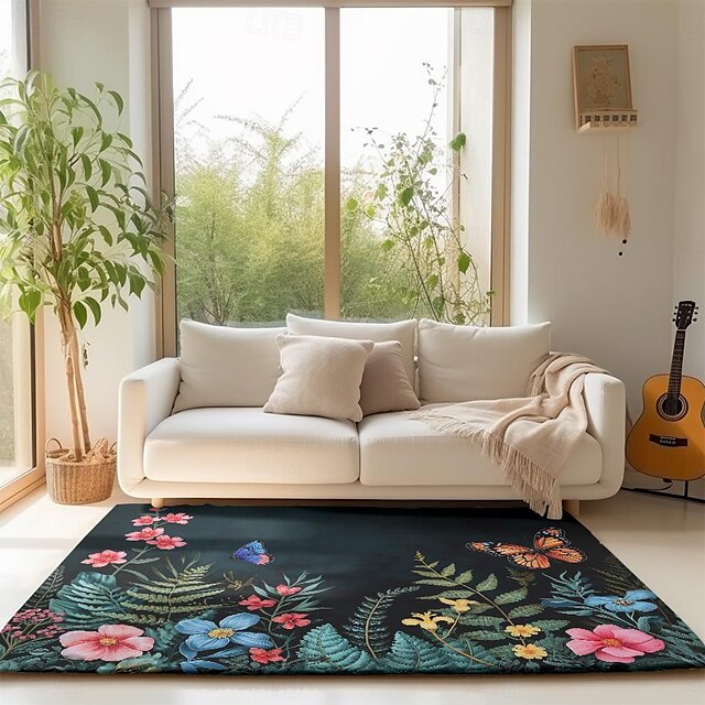 Green Butterfly Plant Area Rug Kitchen Mat Non-Slip Oil Proof Floor Mat Livingroom Rug Indoor Outdoor Mat Bedroom Decor Bathroom Mat Entrance Rug Door Mat