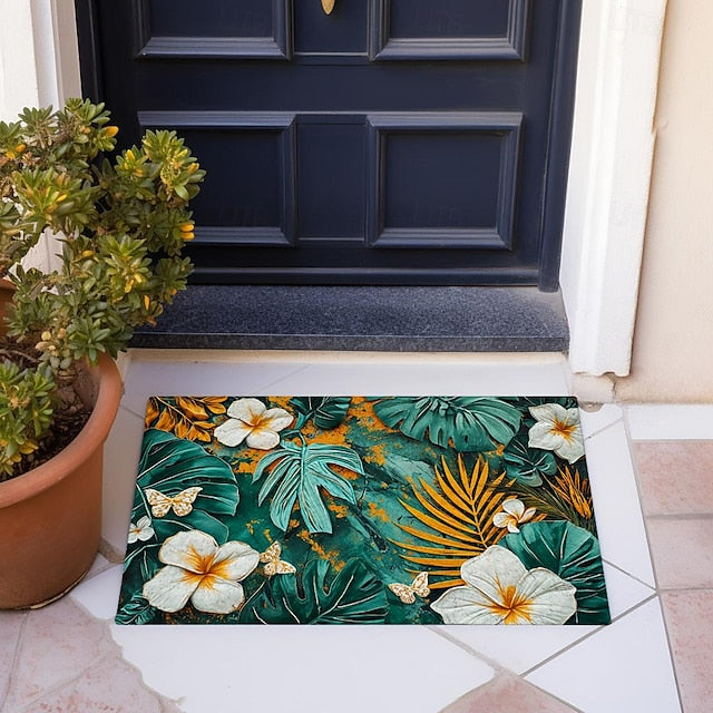 Tropical Leaves Doormat Non-Slip Oil Proof Rug Indoor Outdoor Mat Bedroom Decor Bathroom Mat Entrance Rug Door Mat