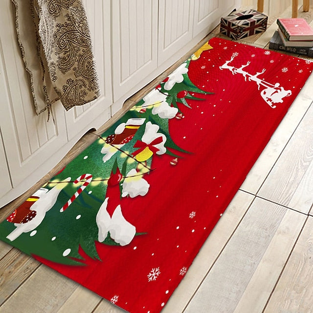 Christmas Decorations Pattern Floor Mat Flannel Hallway Carpets Area Rugs Xmas Door Mat for Bedroom Living Room Carpet Kitchen Bathroom Anti-Slip Floor Mats