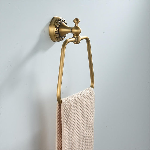 Antique Brass Towel Ring , Copper Towel Holders for Bathrooms, Trapezoid Hand Towel Rack Wall Mounted Decorative