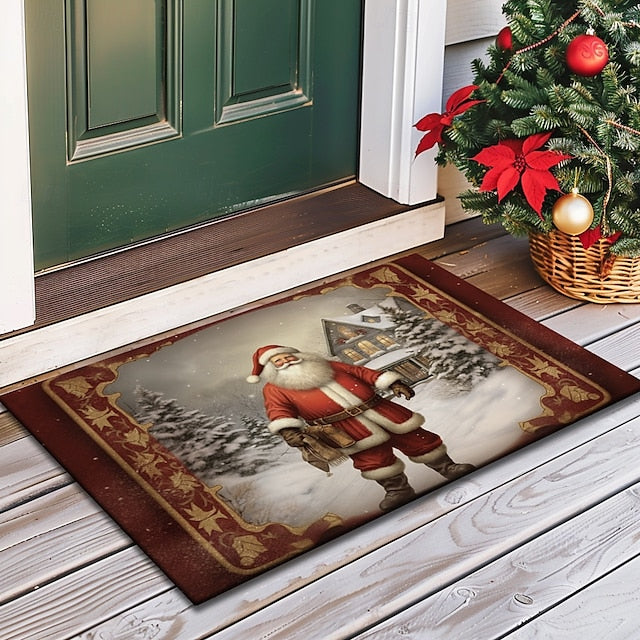 Christmas Decoration Doormat Xmas Santa Kitchen Mat Floor Mat Non-Slip Area Rug Oil Proof Rug Indoor Outdoor Mat Bedroom Decor Bathroom Mat Entrance Rug