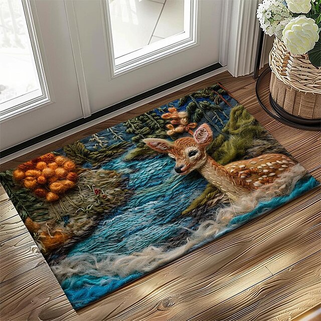 Autumn Quilt Forest Deer Doormat Kitchen Mat Floor Mat Non-Slip Area Rug Oil Proof Rug Indoor Outdoor Mat Bedroom Decor Bathroom Mat Entrance Rug