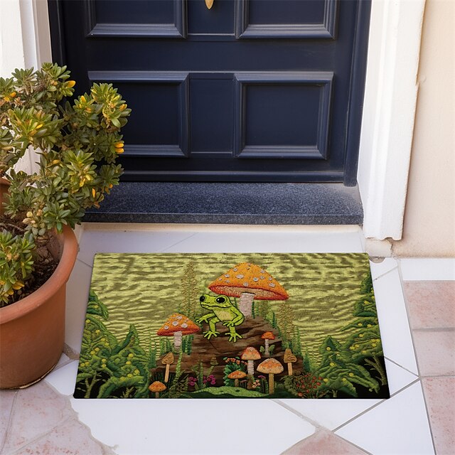 Frog Mushroom Doormat Floor Mats Washable Rugs Kitchen Mat Quilting Art Non-Slip Oil Proof Rug Indoor Outdoor Mat Bedroom Decor Bathroom Mat Entrance Rug