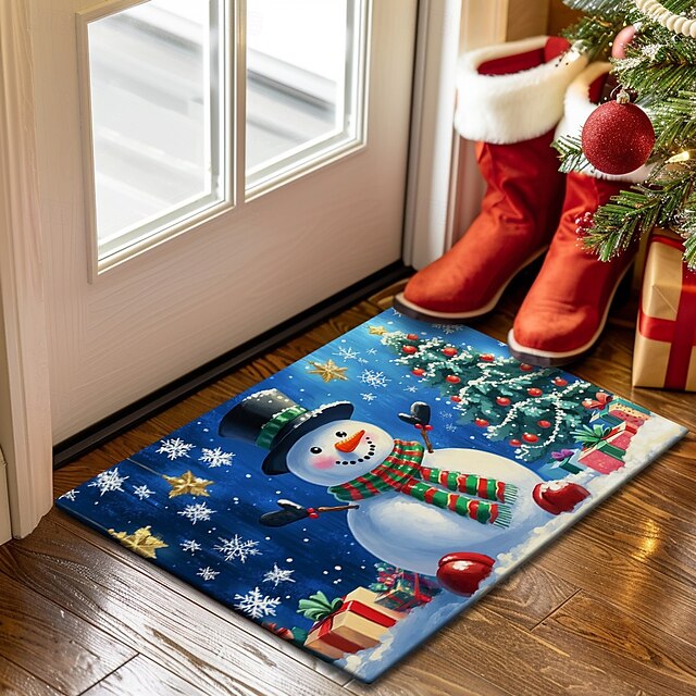 Christmas Decorations Doormat Snowman Kitchen Mat Floor Mat Non-Slip Area Rug Oil Proof Rug Indoor Outdoor Mat Bedroom Decor Bathroom Mat Entrance Rug