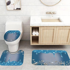 Bathroom Shower Curtain, Sparkling Diamond-Pattern Bathroom Curtain With 12 Hooks, Bathroom Non Slip Rugs, Toilet Cover Mat