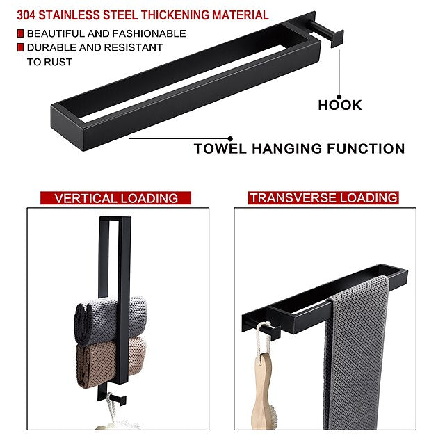 Adhesive Towel Bar with Hook, SUS304 Stainless Steel Hand Towel Holder for Bathroom, Towel Rack for Rolled Towels 40cm