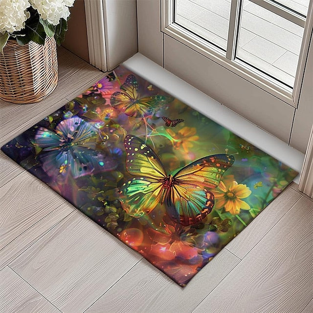 Butterfly Flowers Doormat Non-Slip Oil Proof Rug Indoor Outdoor Mat Bedroom Decor Bathroom Mat Entrance Rug Door Mat