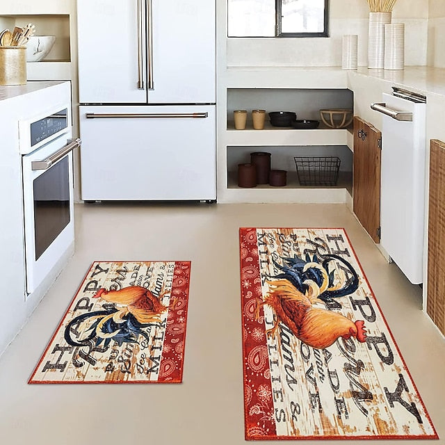 Farmhouse Chicken Area Rug Kitchen Mat Non-Slip Oil Proof Floor Mat Livingroom Rug Indoor Outdoor Mat Bedroom Decor Bathroom Mat Entrance Rug Door Mat