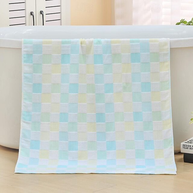 Cotton Gauze Bath Towel Double Hug Quilt Color Checkered Beach Towel Cotton Bath Towel