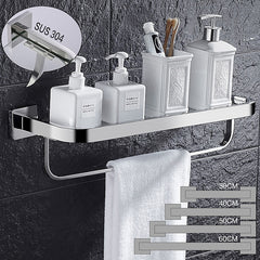 Shower Caddy Modern Bath Multifunctional Storage Rack With Towel Bar Stainless Steel Thickened Towel Rack Bathroom Tempered Glass Cosmetics Bathroom Supplies Storage Rack