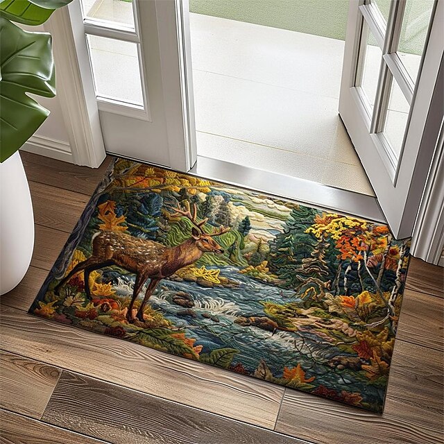 Autumn Quilt Forest Deer Doormat Kitchen Mat Floor Mat Non-Slip Area Rug Oil Proof Rug Indoor Outdoor Mat Bedroom Decor Bathroom Mat Entrance Rug