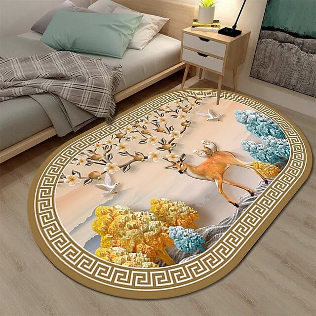 3D Oval Floor Mat Living Room Carpet Home Bedroom Cloakroom Living Room Floor Mat Machine Washable Carpet