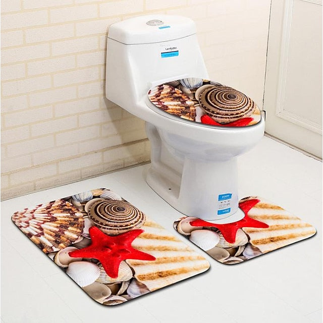 3Pcs/Set Bathroom Non-Slip Pedestal Rug + Lid Toilet Cover + Bath Mat Washable