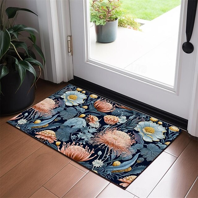 Green Yellow Floral Doormat Floor Mats Washable Rugs Kitchen Mat Non-Slip Oil Proof Rug Indoor Outdoor Mat Bedroom Decor Bathroom Mat Entrance Rug