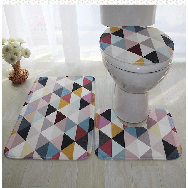 3Pcs/Set Bathroom Non-Slip Pedestal Rug + Lid Toilet Cover + Bath Mat Washable