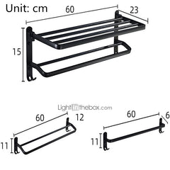 Multifunction Towel Bar New Design Modern Aluminum Bathroom Shelf Wall Mounted Matte Black 1PC