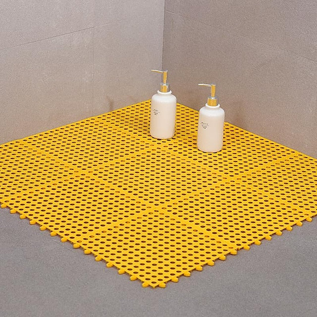 Interlocking Rubber Floor Tiles with Drain Holes DIY Size Bathroom Shower Toilet Floor Tiles Mat Interlocking Massage Soft Cushion Floor Tiles for Indoor/Outdoor