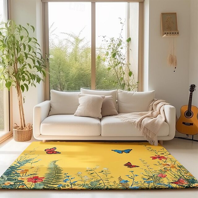 Green Butterfly Plant Area Rug Kitchen Mat Non-Slip Oil Proof Floor Mat Livingroom Rug Indoor Outdoor Mat Bedroom Decor Bathroom Mat Entrance Rug Door Mat