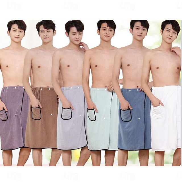 Men's Wearable Bath Towel with Pocket Soft Microfiber Magic Swim Beach Towel Blanket Wrap up Shower Skirts Are Softer Than Absorbent Bathrobes