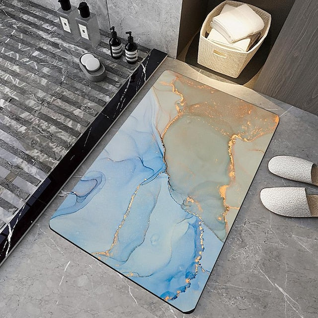 Diatomaceous Earth Bath Mat Non-slip Marble Pattern Super Absorbent Toilet Door Quick-Drying Foot Mat Entry Door Mat Non-Slip Mat