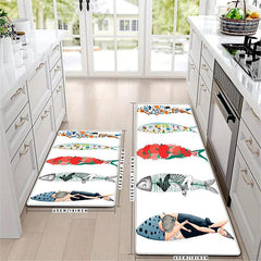 Area Rug Kitchen Rug Mat Non-Slip Oil Proof Floor Mat Livingroom Rug Indoor Outdoor Mat Bedroom Decor Bathroom Mat Entrance Rug Door Mat Summer Fishes