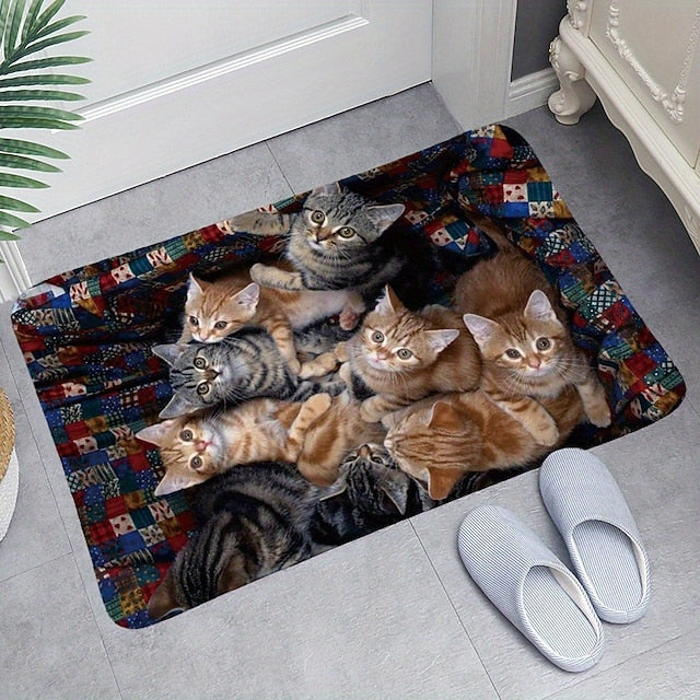 Cute Cats Doormat Floor Mats Washable Rugs Kitchen Mat Non-Slip Oil Proof Rug Indoor Outdoor Mat Bedroom Decor Bathroom Mat Entrance Rug