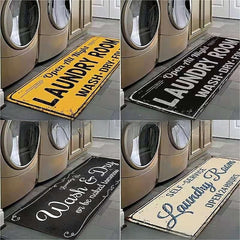 Laundry Bath Mat Non-slip Runner Non Skid Machine Washable Area Rugs Laundry Decor for Kitchen, Bath, Washroom Blue White