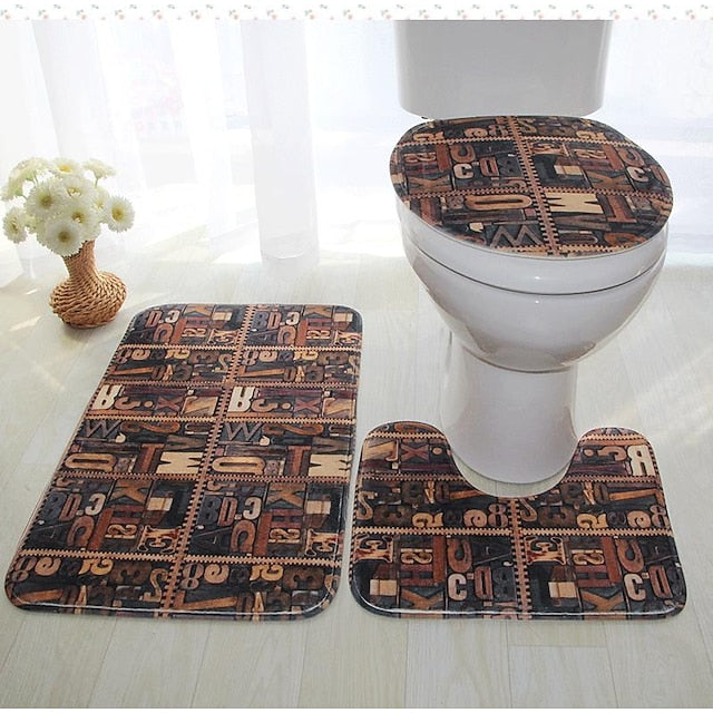 3Pcs/Set Bathroom Non-Slip Pedestal Rug + Lid Toilet Cover + Bath Mat Washable