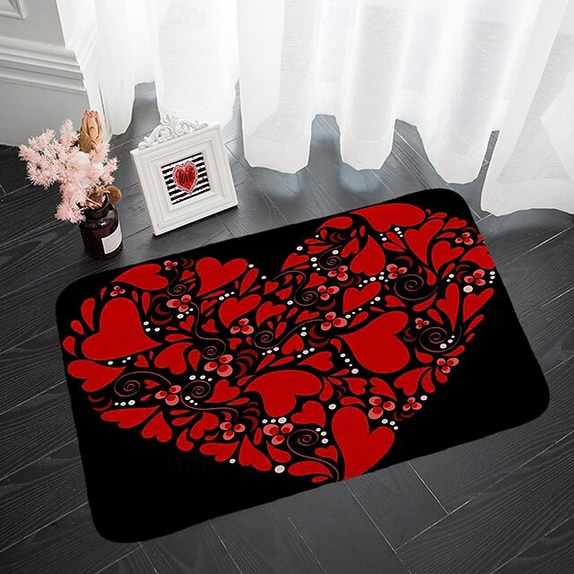 Valentine's Day Love non-slip doormat Polyester machine washable soft absorbent doormat suitable for entrance kitchen living room bedroom bathroom home decor - holiday themed  Absorbent Bathroom Rug