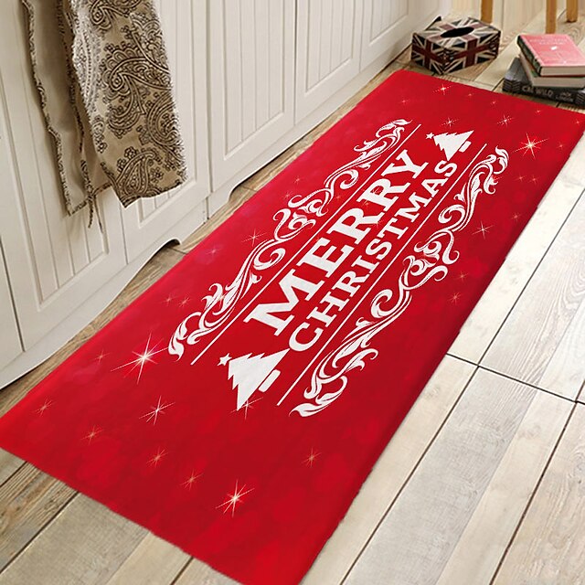 Christmas Decorations Pattern Floor Mat Flannel Hallway Carpets Area Rugs Xmas Door Mat for Bedroom Living Room Carpet Kitchen Bathroom Anti-Slip Floor Mats