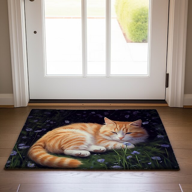 Painting Cat Doormat Floor Mats Washable Rugs Kitchen Mat Non-Slip Oil Proof Rug Indoor Outdoor Mat Bedroom Decor Bathroom Mat Entrance Rug