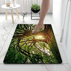 Forest Diatomaceous Earth Bath Mat Soft Mat Rubber Anti-Slip Fast Dry Super Absorbent Thin Bathroom Mat for Under Door - Bathroom Floor Mat Rug Bathtub Front Shower Mat Sink