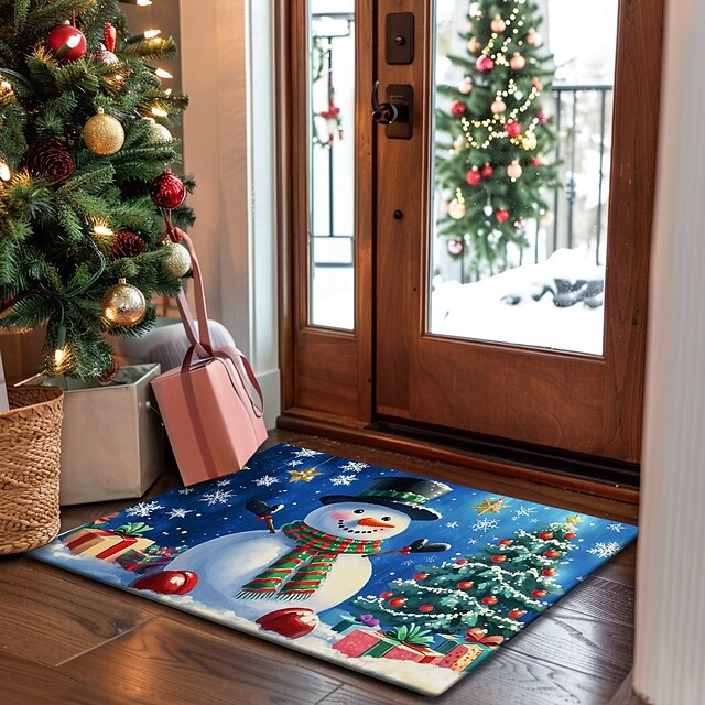 Christmas Decorations Doormat Snowman Kitchen Mat Floor Mat Non-Slip Area Rug Oil Proof Rug Indoor Outdoor Mat Bedroom Decor Bathroom Mat Entrance Rug