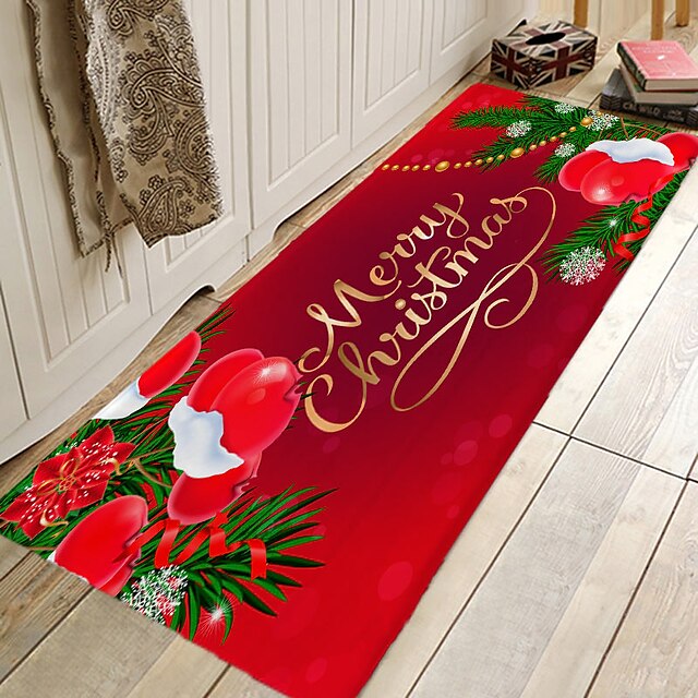 Christmas Decorations Party Flannel Floor Mat Area Rug Door Mat Hallway Carpets Area Rugs for Bedroom Living Room Carpet Kitchen Bathroom Anti-Slip Xmas Floor Mats