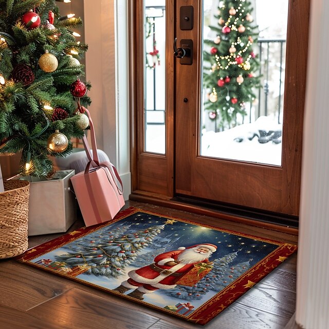 Christmas Decoration Doormat Xmas Santa Kitchen Mat Floor Mat Non-Slip Area Rug Oil Proof Rug Indoor Outdoor Mat Bedroom Decor Bathroom Mat Entrance Rug