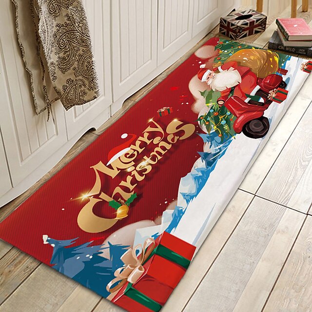 Christmas Decorations Pattern Floor Mat Flannel Hallway Carpets Area Rugs Xmas Door Mat for Bedroom Living Room Carpet Kitchen Bathroom Anti-Slip Floor Mats