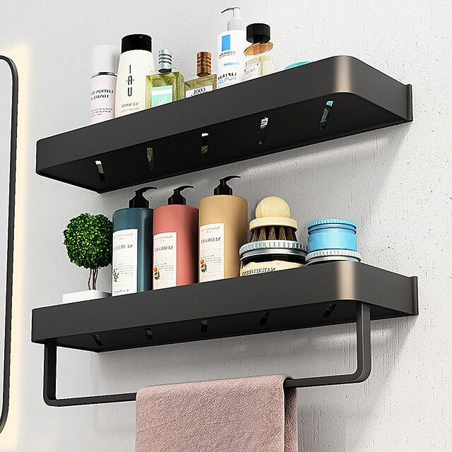 Shower Caddy Bathroom Shelves Wall Mounted Black Storage Organizer Rack Bathroom Kitchen Bathroom Hardware Pendant Bathroom Shelf Space Aluminum Shower Rack Corner Shelf Square Bath Shower Shelf