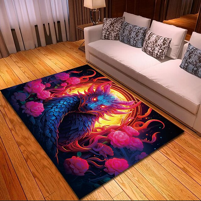 Blacklight Rug UV Reactive Glow in the Dark Area Rug Kitchen Mat Non-Slip Oil Proof Creepy Dragon Floor Mat Livingroom Rug Indoor Outdoor Mat Bedroom Decor Bathroom Mat Entrance Rug Door Mat