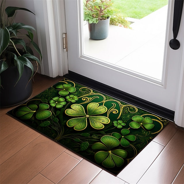 Saint Patrick's Day Doormat Floor Mats Washable Rugs Kitchen Mat Non-Slip Oil Proof Rug Lucky Clover Indoor Outdoor Mat Bedroom Decor Bathroom Mat Entrance Rug