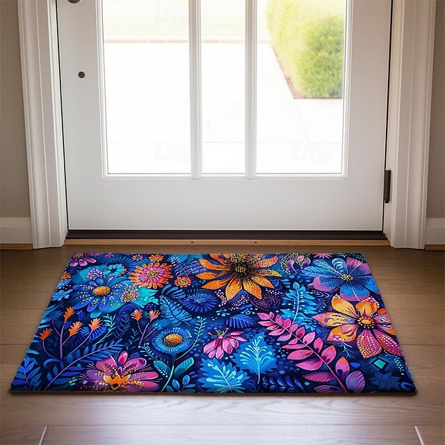 Pointillism Flowers Doormat Floor Mats Washable Rugs Kitchen Mat Non-Slip Oil Proof Rug Indoor Outdoor Mat Bedroom Decor Bathroom Mat Entrance Rug