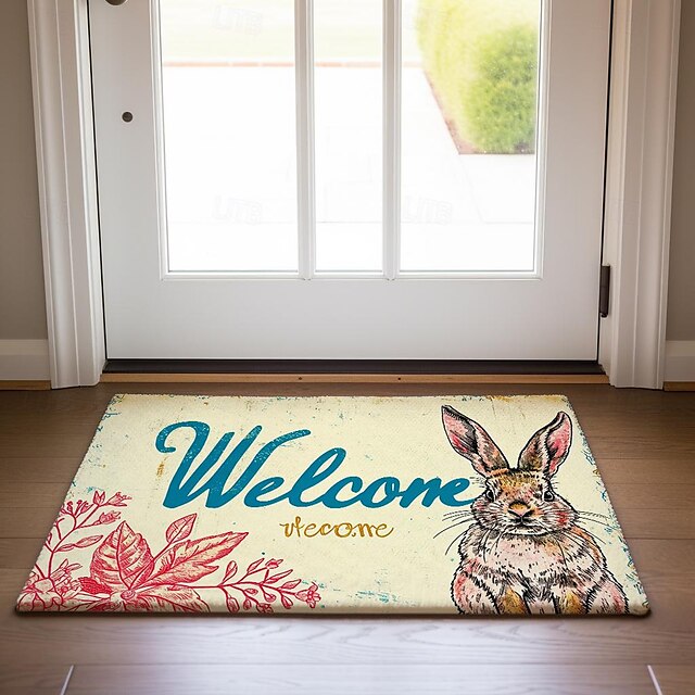 Welcome Rabbits Doormat Floor Mats Washable Rugs Kitchen Mat Non-Slip Oil Proof Rug Indoor Outdoor Mat Bedroom Decor Bathroom Mat Entrance Rug