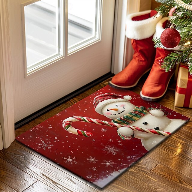 Christmas Decorations Doormat Snowman Kitchen Mat Floor Mat Non-Slip Area Rug Oil Proof Rug Indoor Outdoor Mat Bedroom Decor Bathroom Mat Entrance Rug