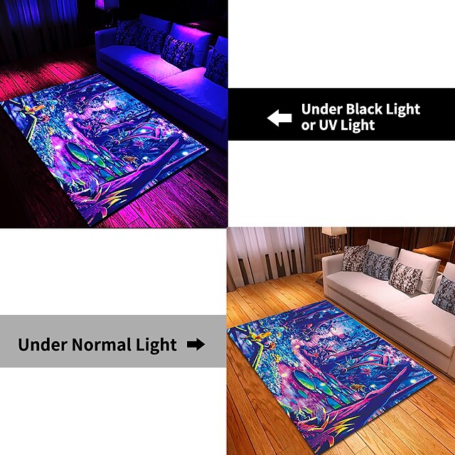 Blacklight Printed Carpet UV Reactive Glow in the Dark Rug Large Non-Slip Rug Mat for Room Decor