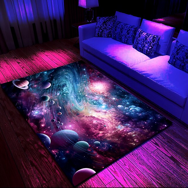 Blacklight Rug UV Reactive Glow in the Dark Area Rug Kitchen Mat Non-Slip Oil Proof Trippy Galaxy Floor Mat Livingroom Rug Indoor Outdoor Mat Bedroom Decor Bathroom Mat Entrance Rug Door Mat