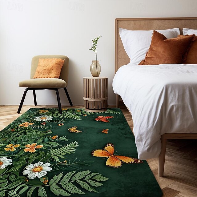 Green Butterfly Plant Area Rug Kitchen Mat Non-Slip Oil Proof Floor Mat Livingroom Rug Indoor Outdoor Mat Bedroom Decor Bathroom Mat Entrance Rug Door Mat