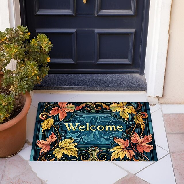 Welcome Floral Doormat Floor Mats Washable Rugs Kitchen Mat Non-Slip Oil Proof Rug Indoor Outdoor Mat Bedroom Decor Bathroom Mat Entrance Rug